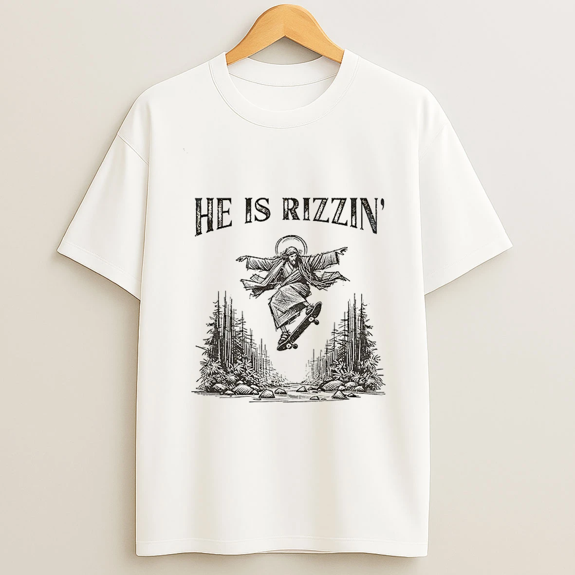 Jesus Skateboarding He Is Rizzin Vintage T Shirt