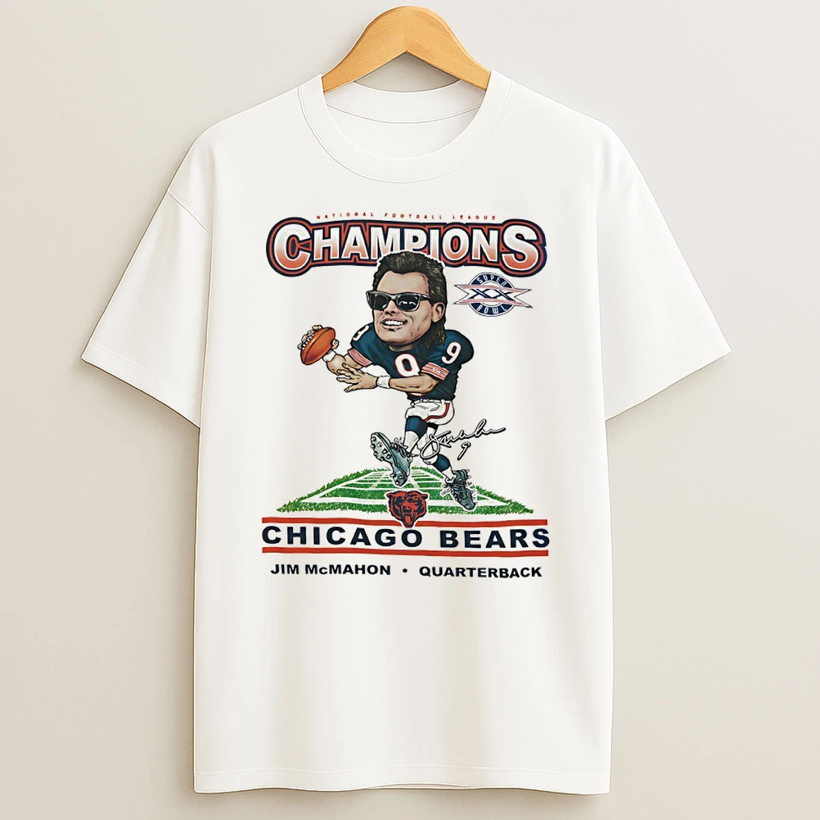 Jim Mcmahon Chicago Bears Super Bowl Xx Champions Caricature Circle T Shirt