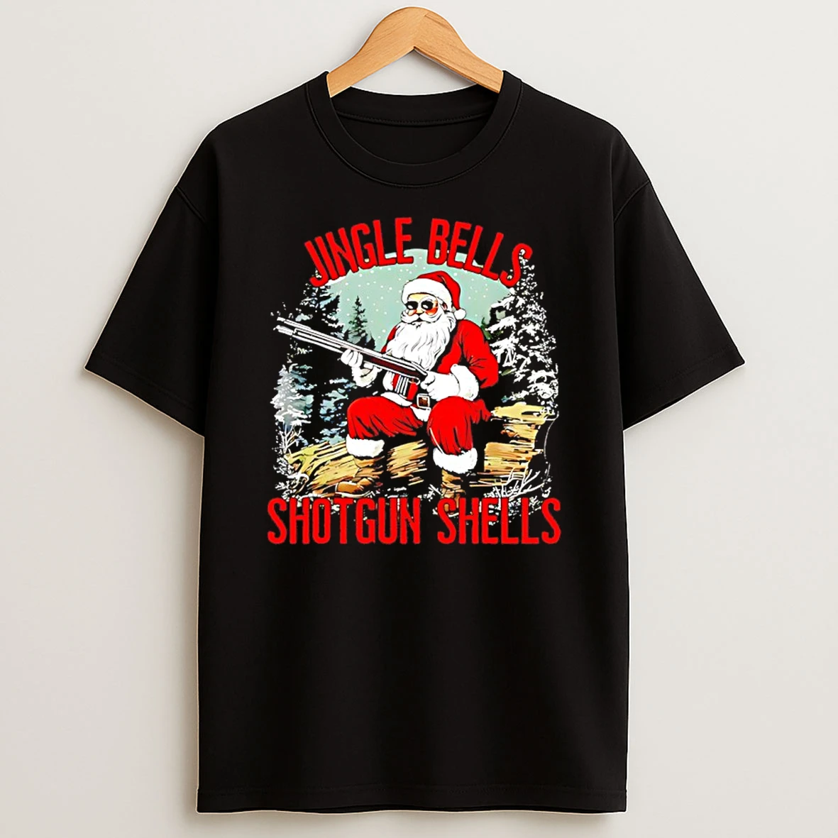 Jingle Bells Shotgun Shells Santa Men Bruh Gun T Shirt