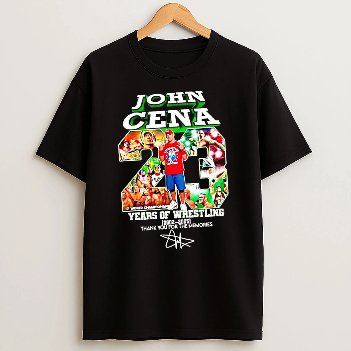 John Cena 23 Years Of Wwe 2002 2025 Never Give Up Signature T Shirt