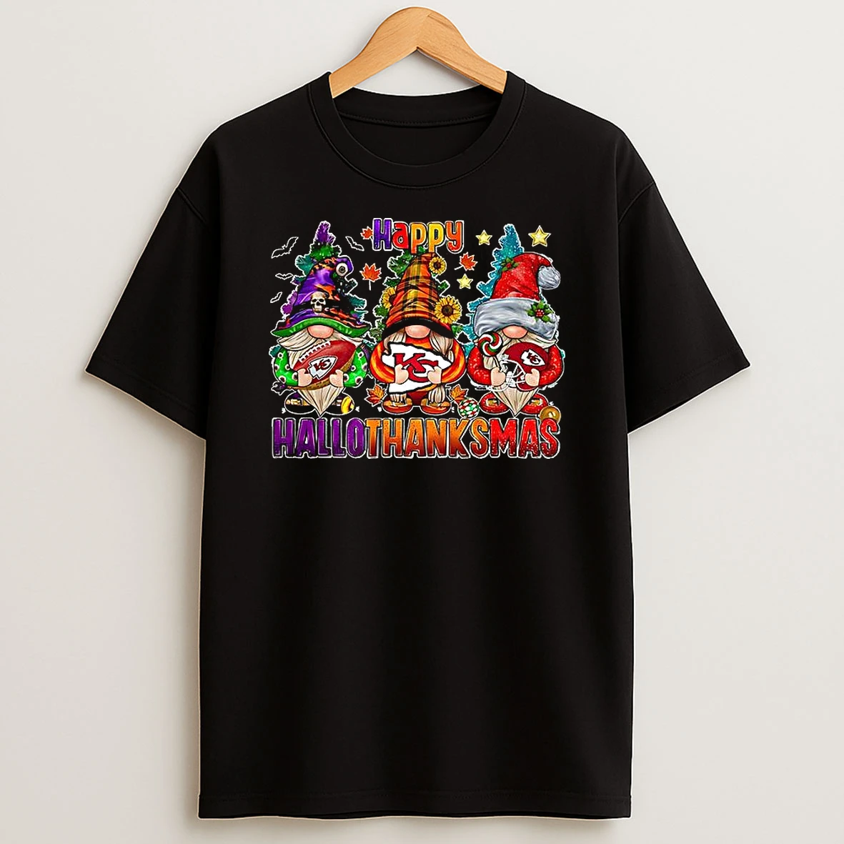 Kansas City Chiefs Happy Hallothanksmas Gnomes Halloween Thanksgiving Christmas T Shirt