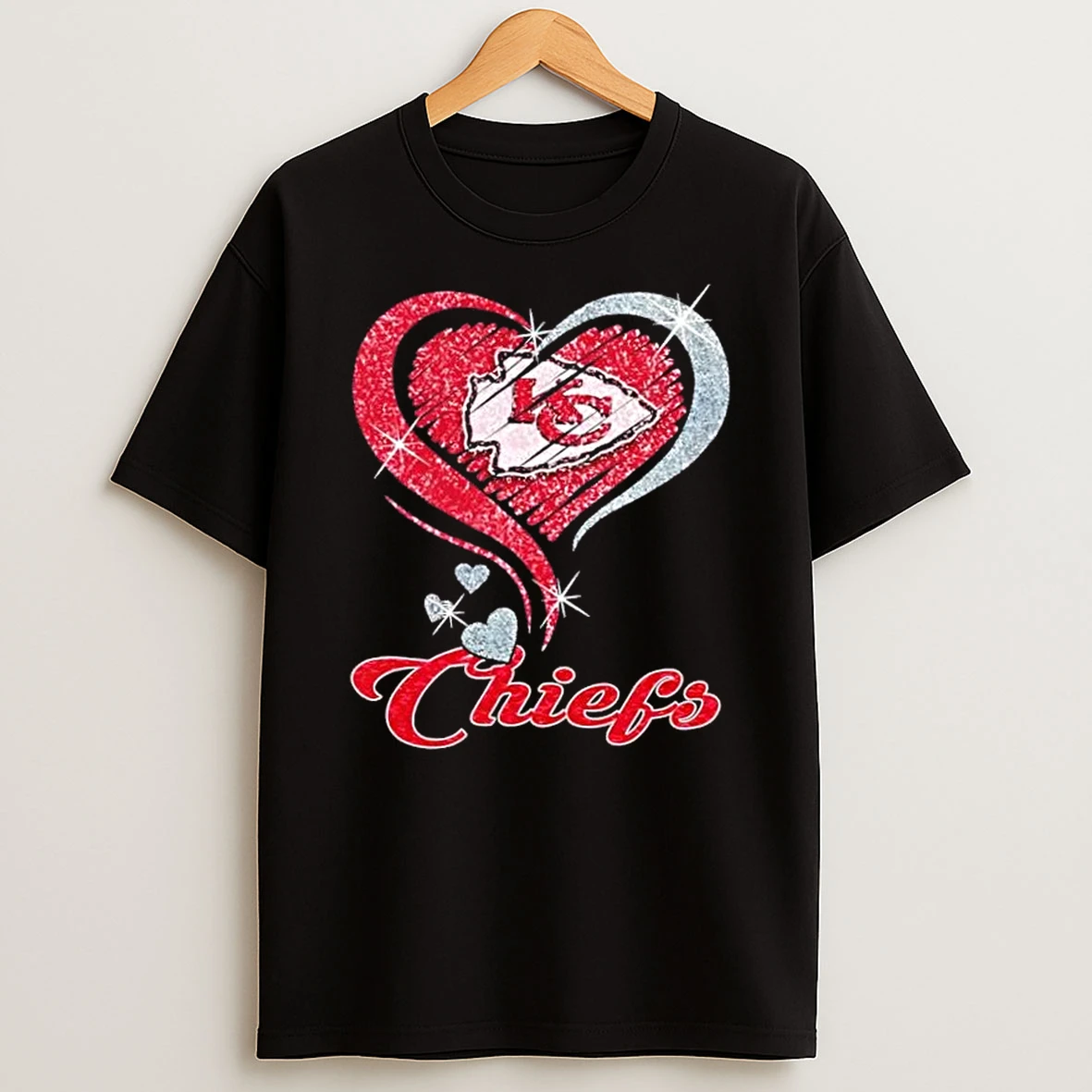 Kansas City Chiefs Football In Glitter Heart Fans T Shirt