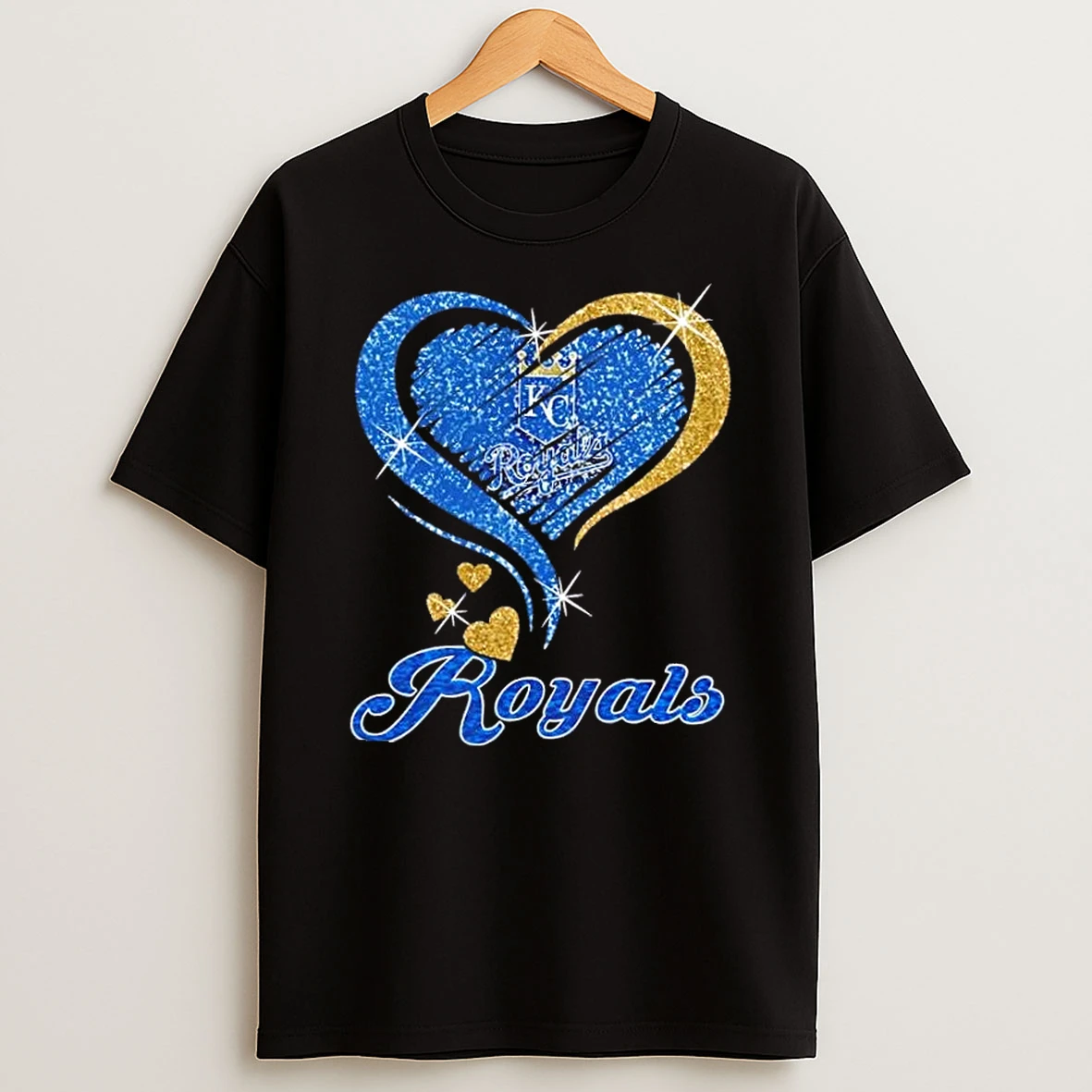 Kansas City Royals Baseball In Glitter Heart Fans T Shirt