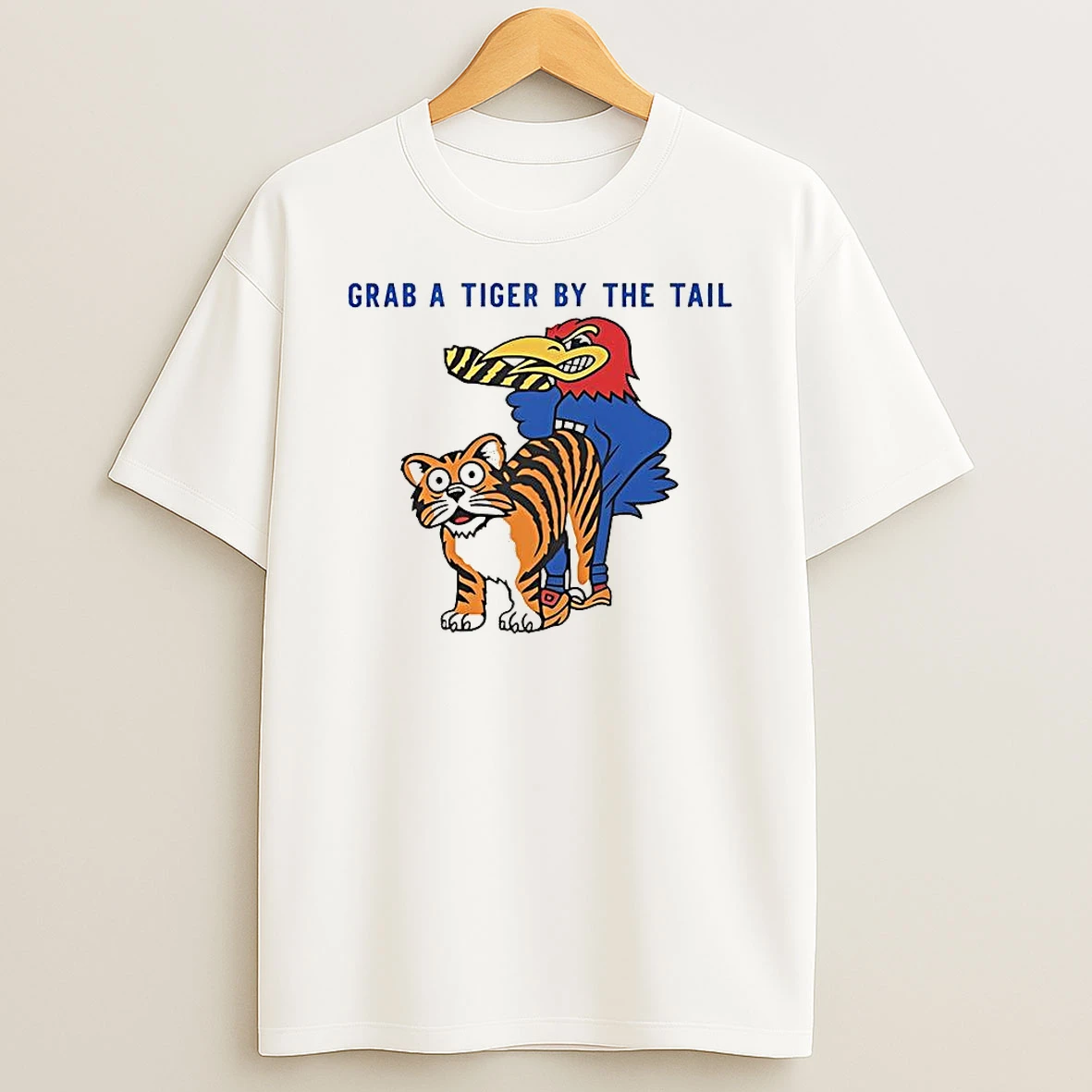 Kansas Jayhawks Vs Missouri Tigers Rivalry Grab A Tiger By The Tail Mascot T Shirt