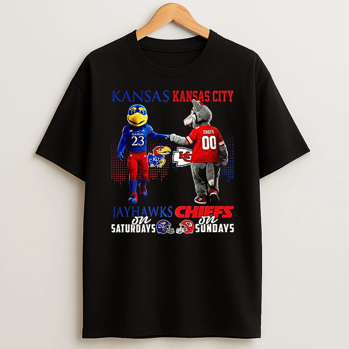 Kansas Jayhawks On Saturdays Vs Kansas City Chiefs On Sundays Mascot T Shirt