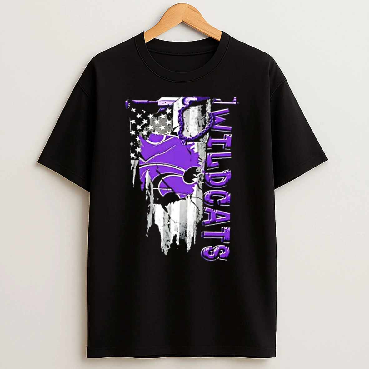 Kansas State Wildcats Football Battle Shattered Usa Flag Rip Design T Shirt