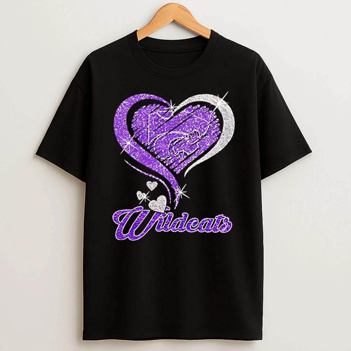 Kansas State Wildcats Football In Glitter Heart Fans T Shirt