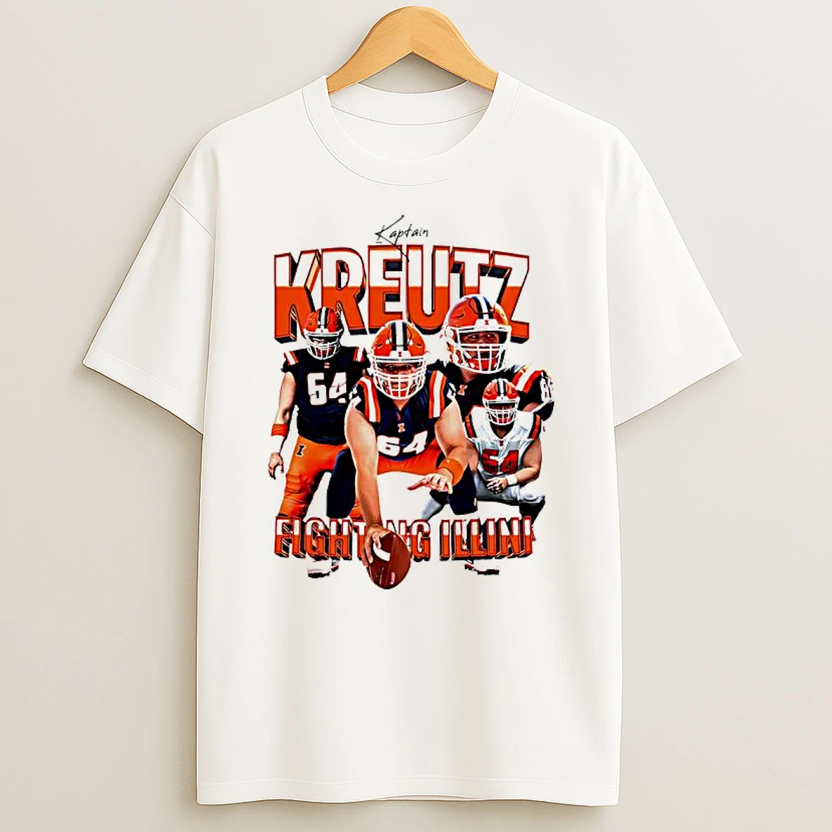 Kaptain Josh Kreutz Former Illinois Fighting Illini Football Signature T Shirt
