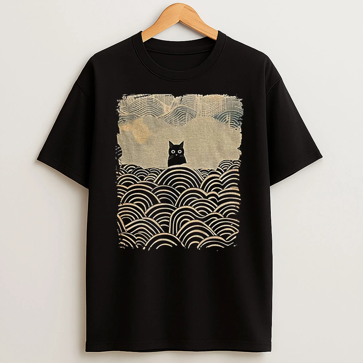 Kawaii Cat Japanese Wave Art Vintage T Shirt