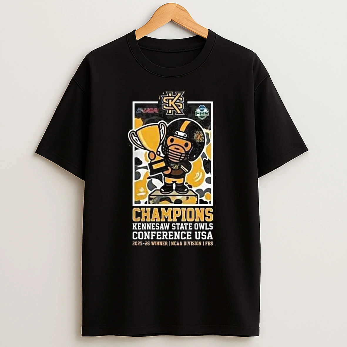 Kennesaw State Owls Conference Usa Champions Ncaa Division I Fbs 2025 26 Winner X Bape Collaborations T Shirt