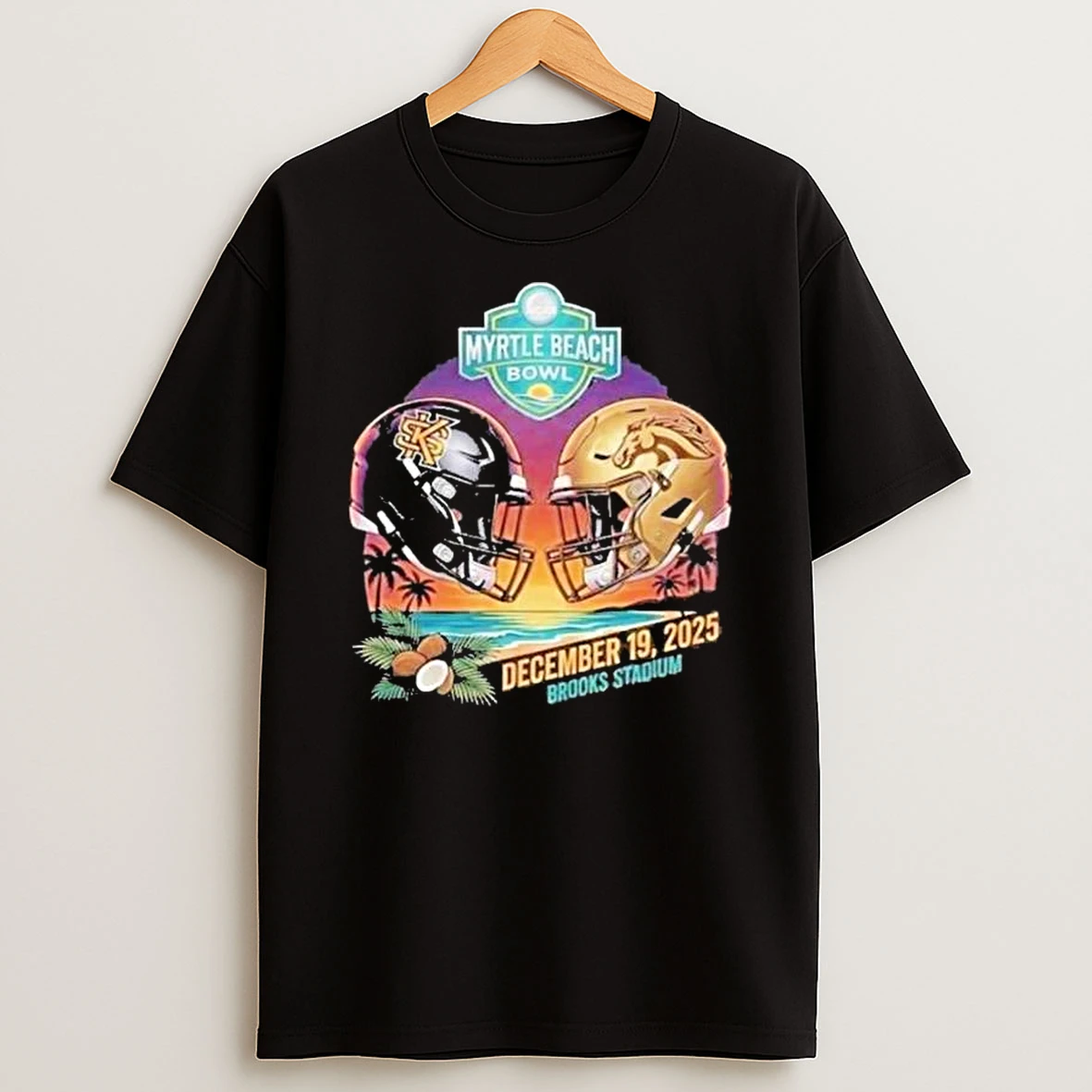 Kennesaw State Owls Vs Western Michigan Broncos 2025 Myrtle Beach Bowl Presented By Engine Helmet Head To Head December 19 T Shirt