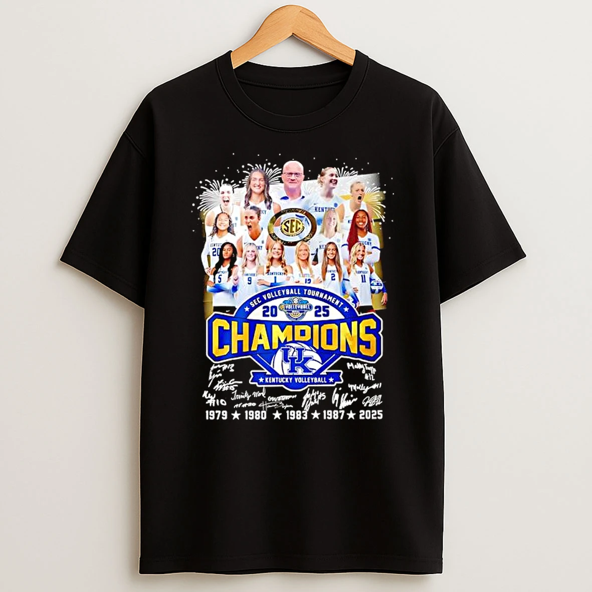Kentucky Wildcats Sec Volleyball Tournament 2025 Champions Signatures Seasons T Shirt