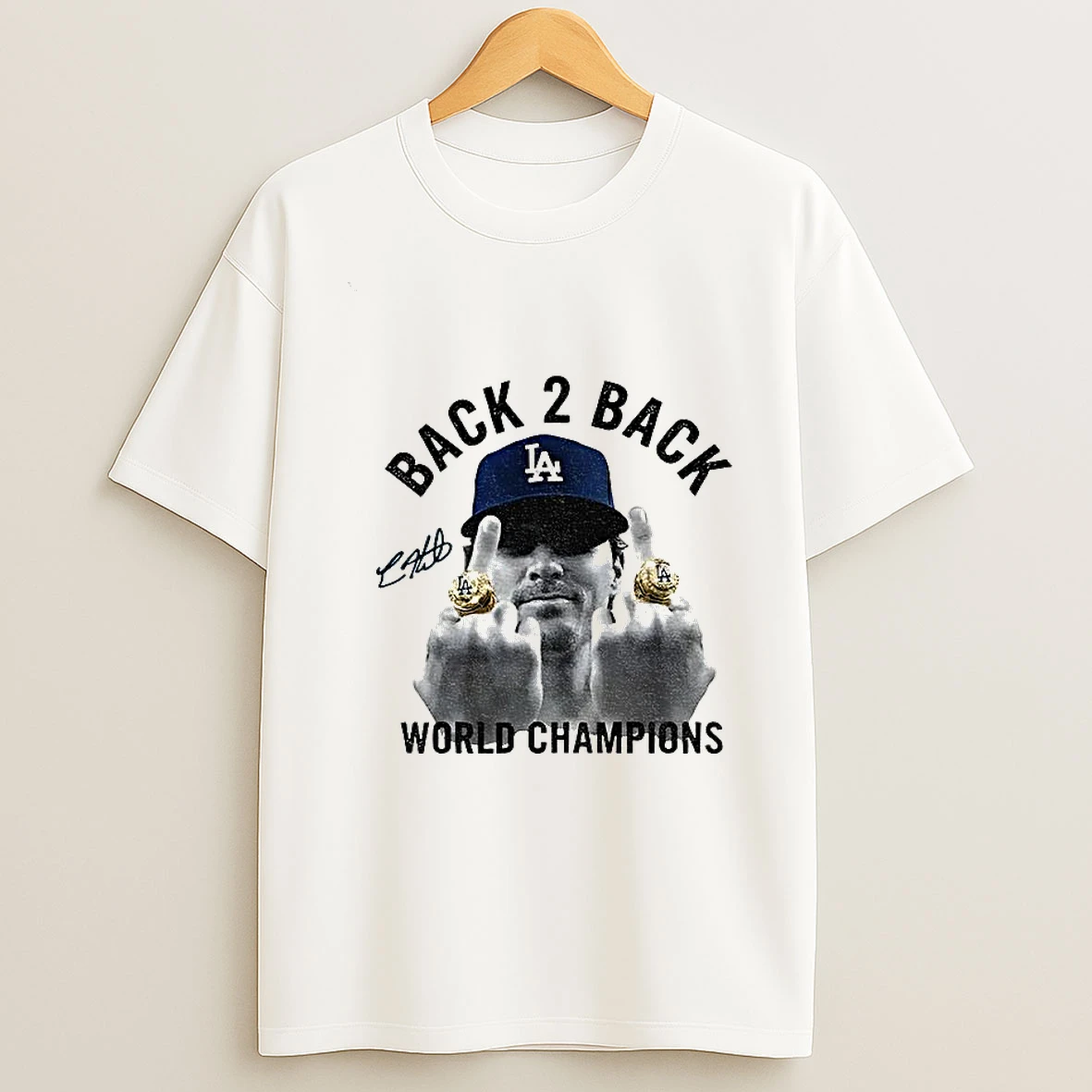 Kike Hernandez Middle Finger Back 2 Back World Series Champs 2025 Signature T Shirt