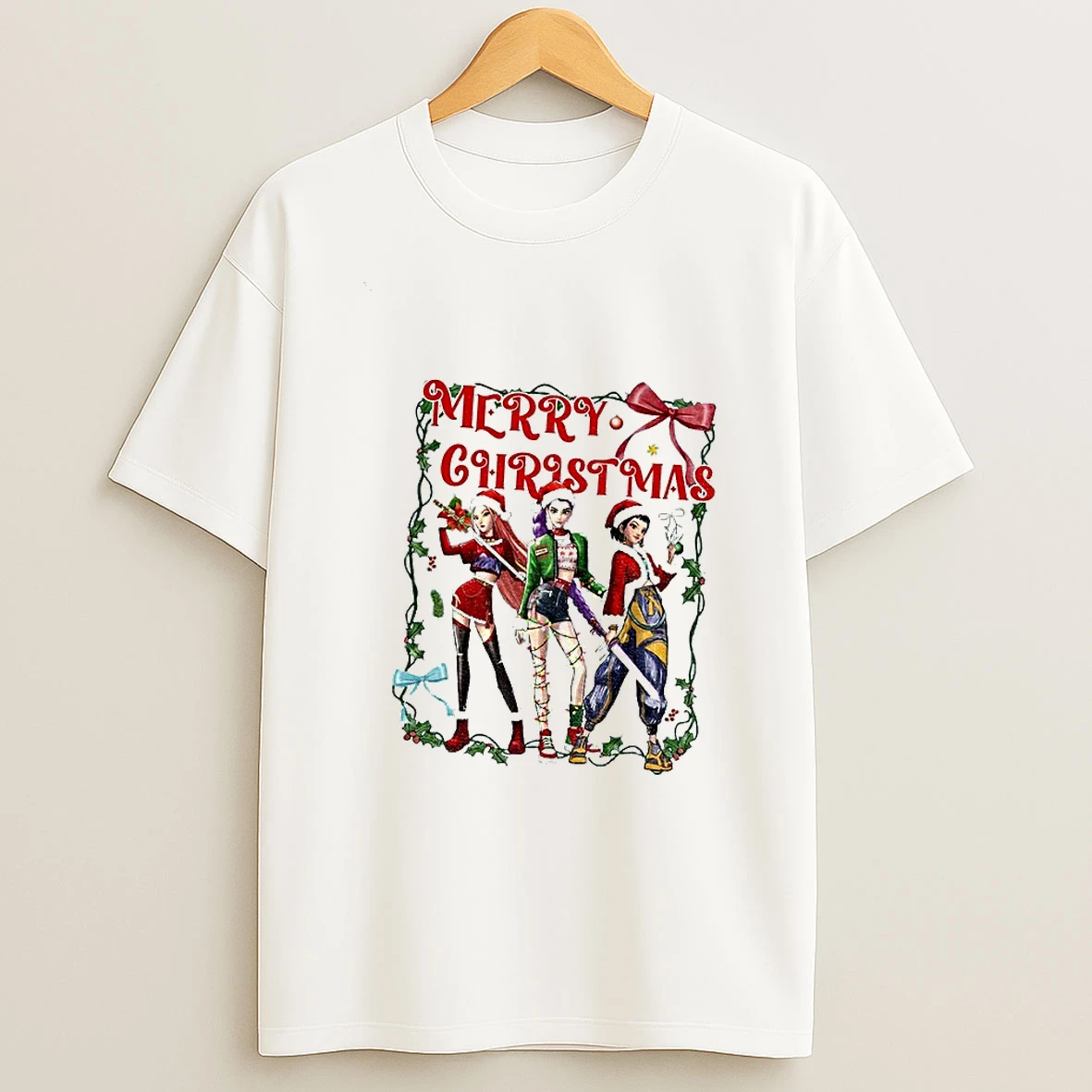 Kpop Demon Hunter Cute Girl Group Winter Merry Christmas T Shirt