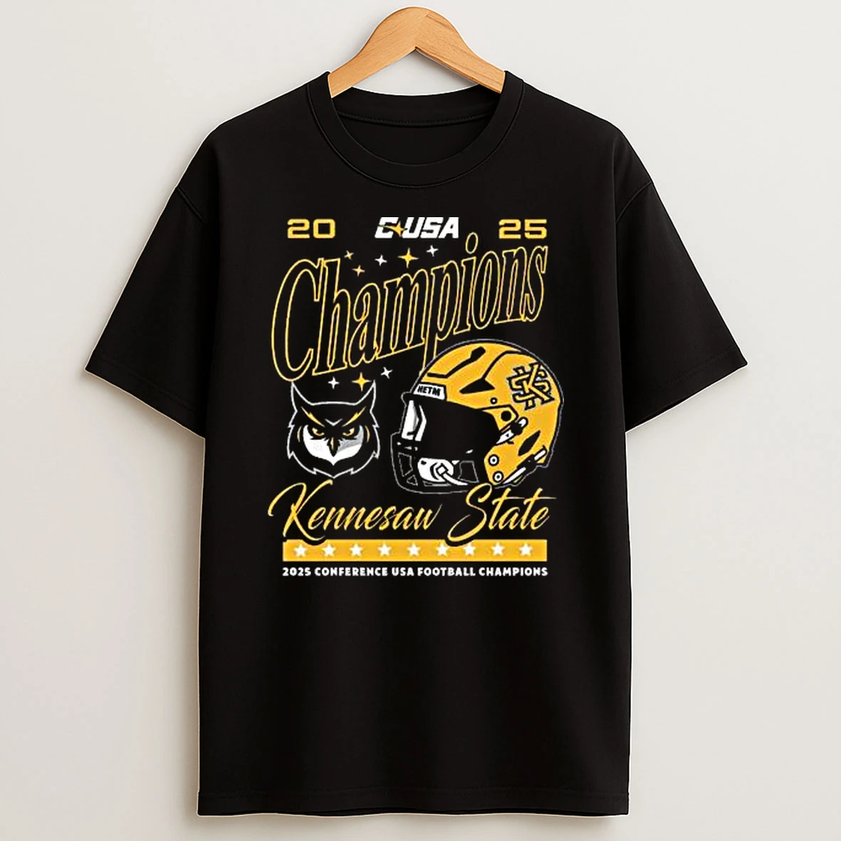 Ksu Conference Champions 2025 C Usa Football Owl And Helmel T Shirt