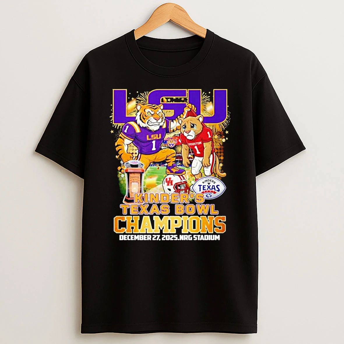 Lsu Tigers Football Kinders Texas Bowl Champions 2025 Mascot T Shirt
