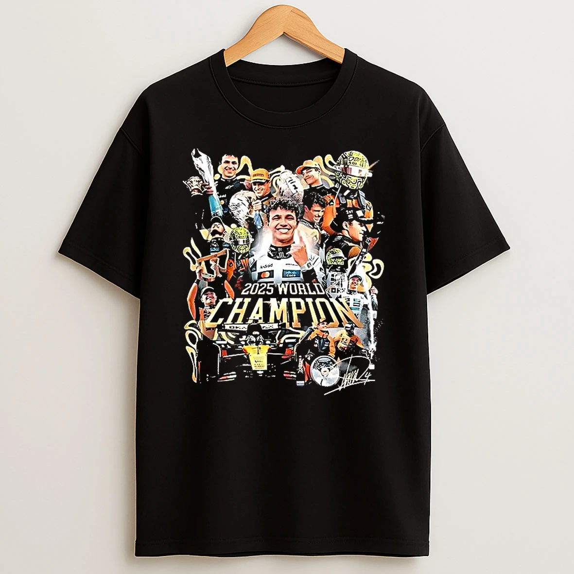 Lando Mclaren F1 2025 World Champion Signature Graphic T Shirt