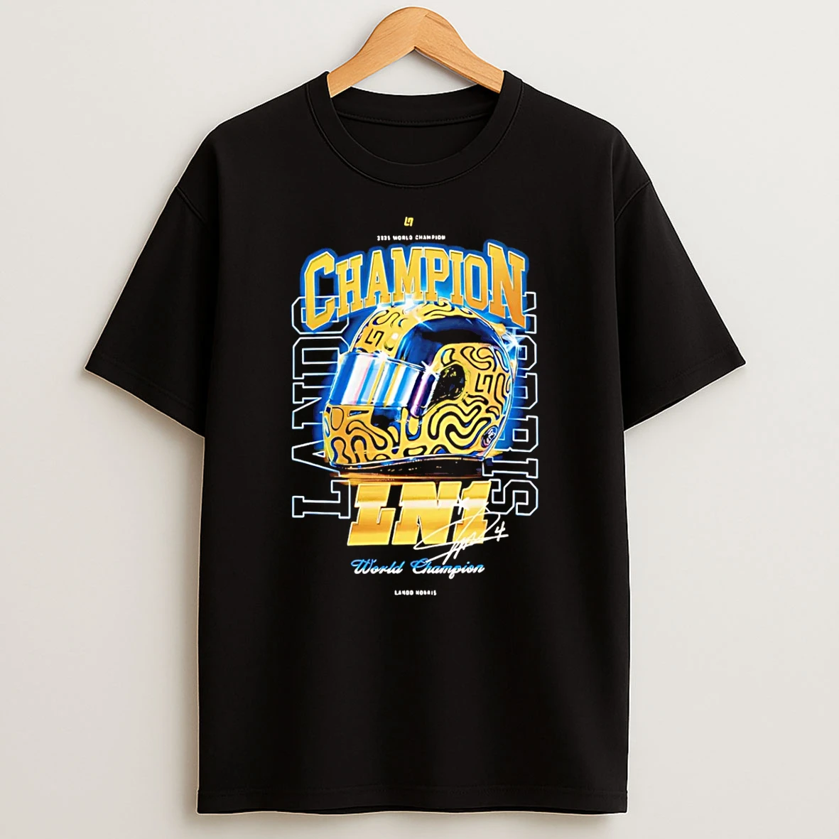 Lando Norris 2025 World Champion Signature Helmet T Shirt