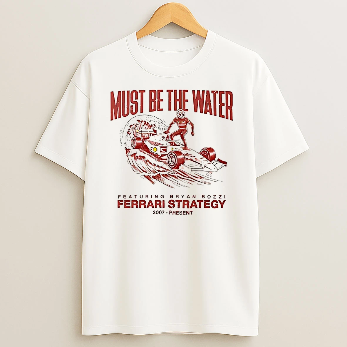 Leclerc Must Be The Water Featuring Bryan Bozzi Ferrari Strategy T Shirt
