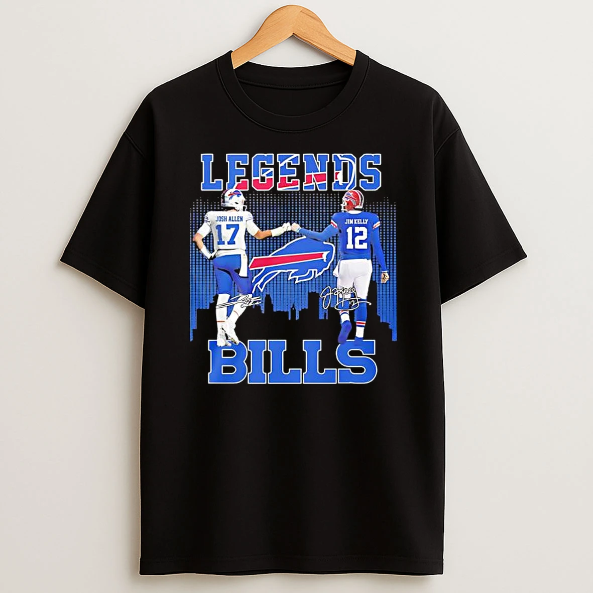 Legends Buffalo Bills Josh Allen 17 And Jim Kelly 12 Signatures T Shirt