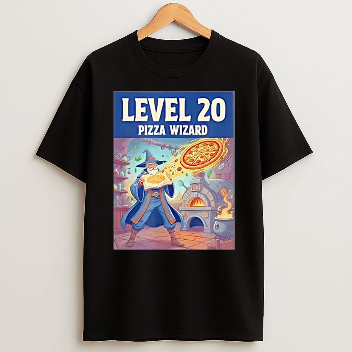 Level 20 Pizza Wizard Fantasy Food Magic T Shirt