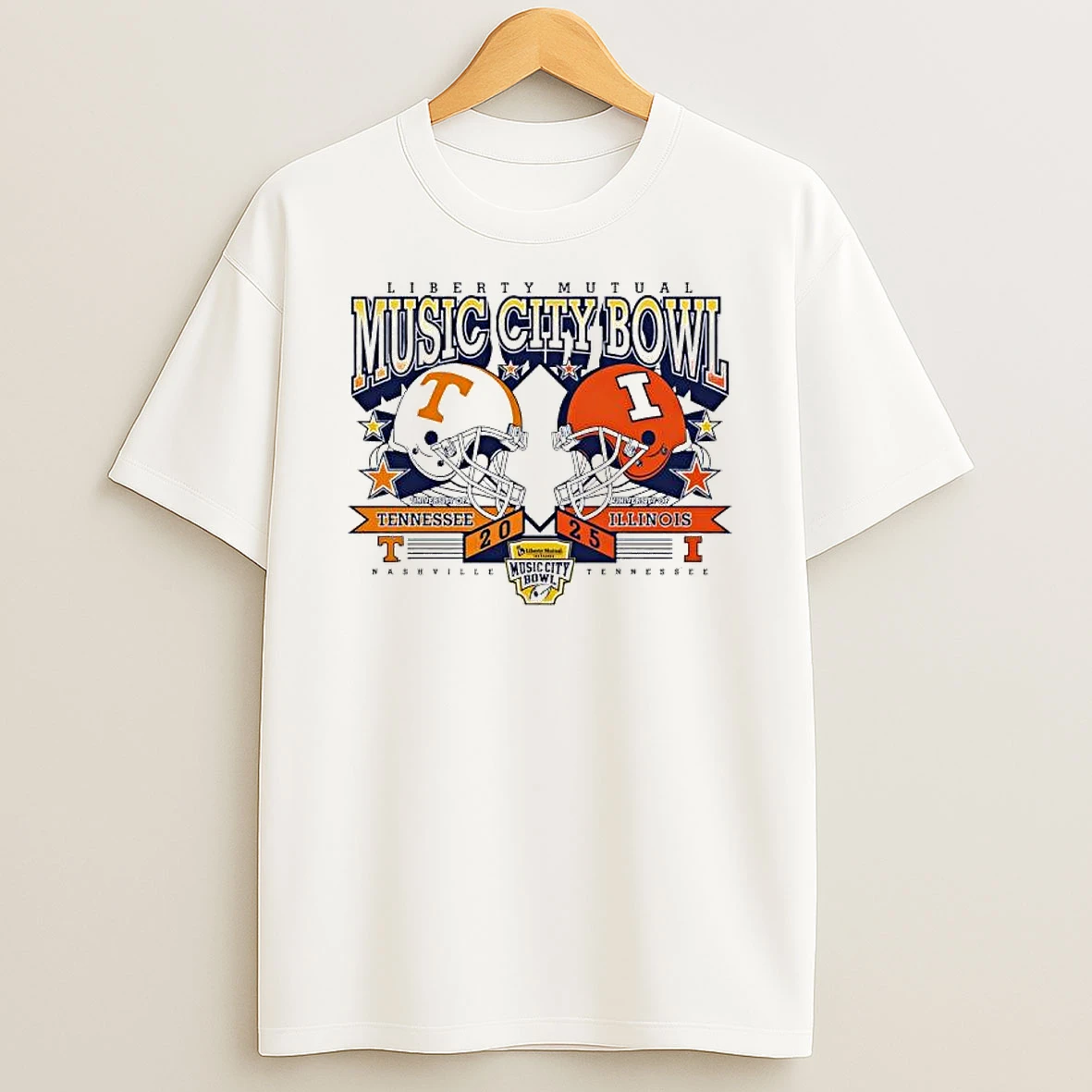 Liberty Mutual Music City Bowl Tennessee Volunteers Vs Illinois Fighting Illini 2025 Helmets T Shirt