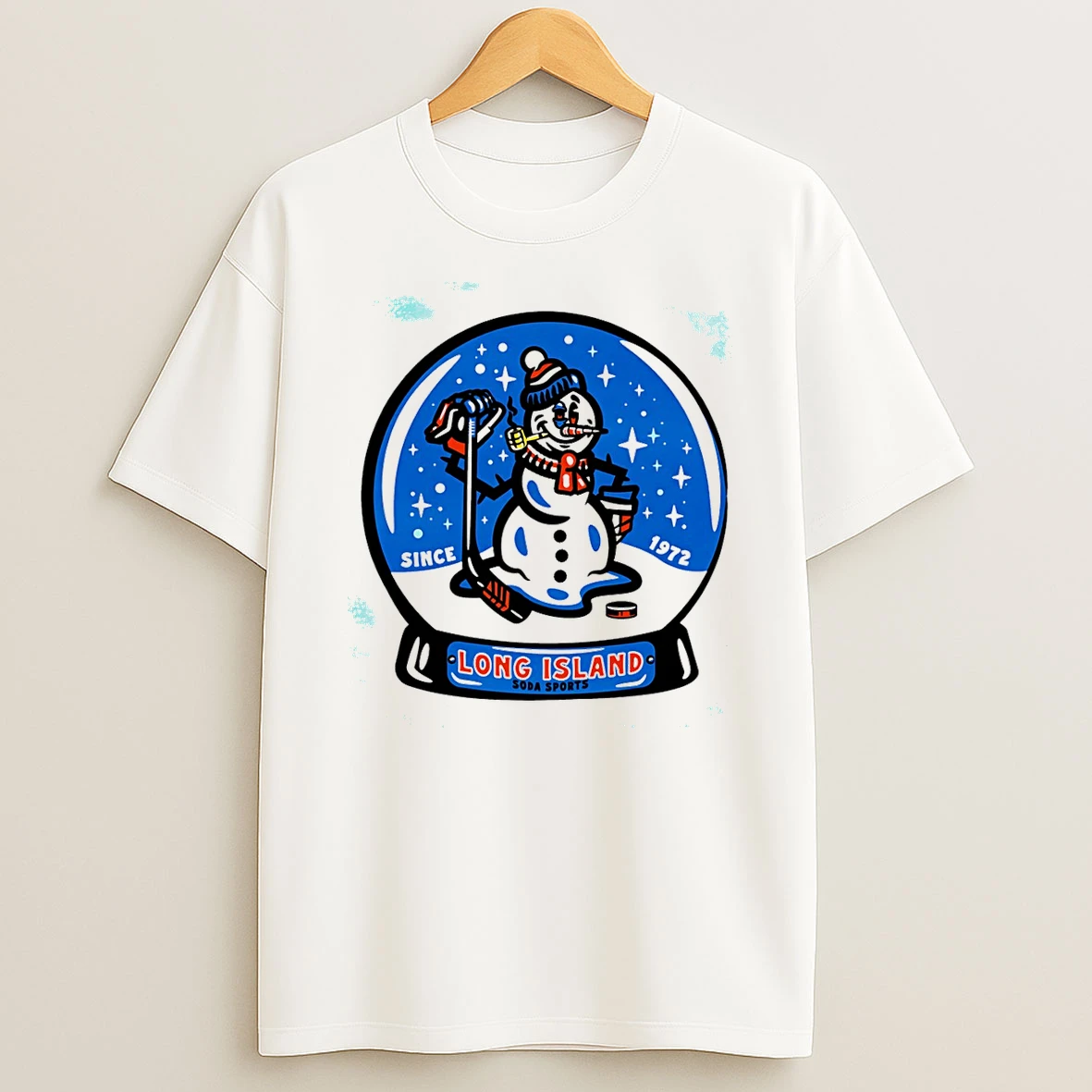 Long Island Hockey Frosty Snowman Snow Globe T Shirt