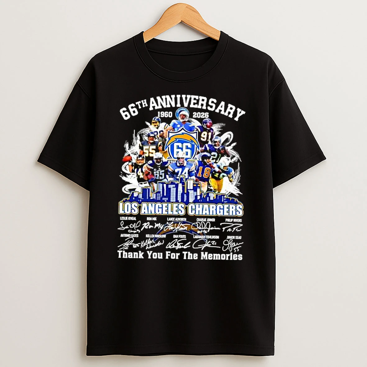 Los Angeles Chargers 1960 2026 66th Anniversary Thank For The Memories Signatures T Shirt