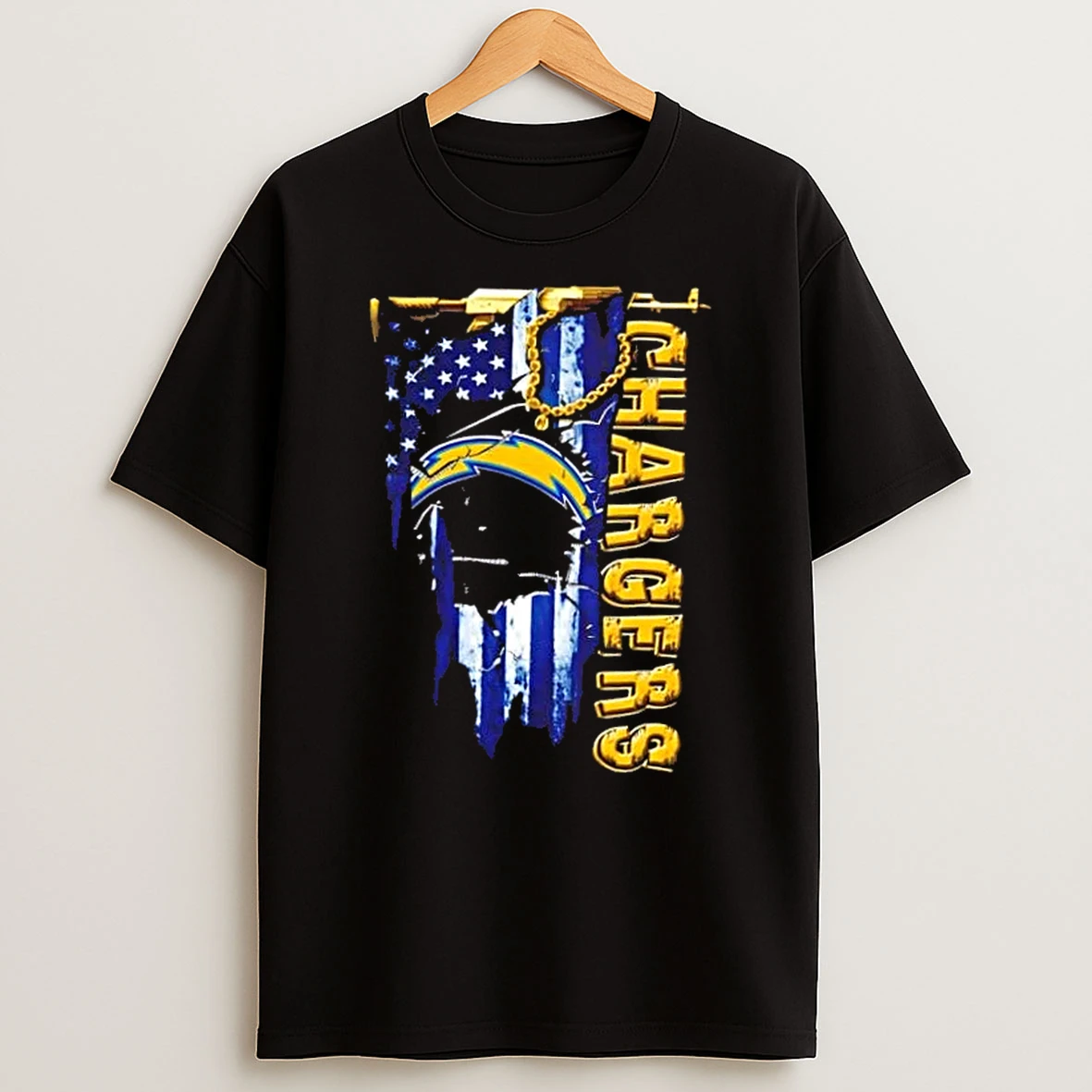 Los Angeles Chargers Football Battle Shattered Usa Flag Rip Design T Shirt
