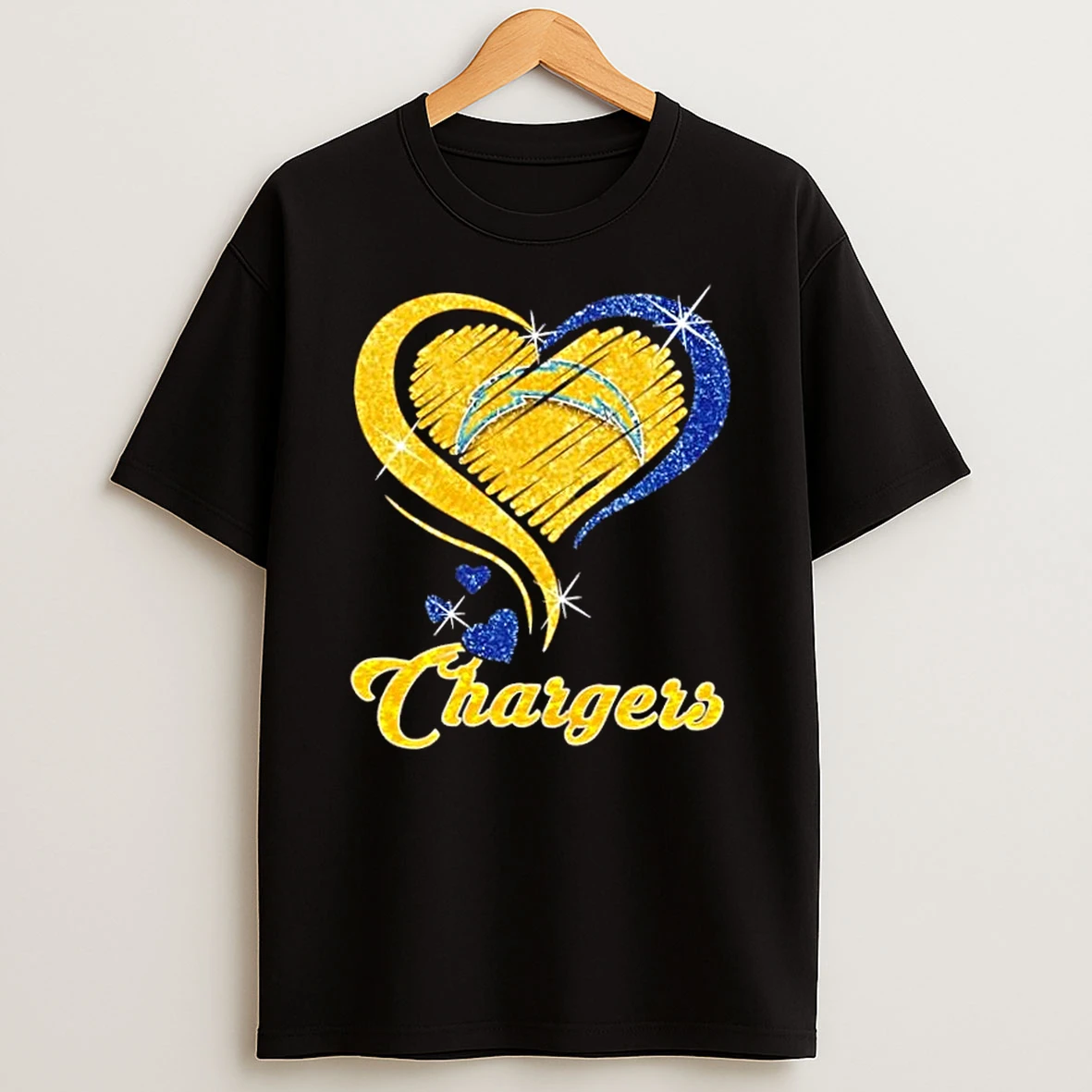 Los Angeles Chargers Football In Glitter Heart Fans T Shirt