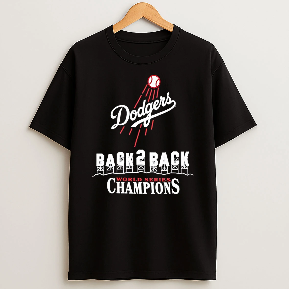 Los Angeles Dodgers Back To Back World Series Champions Hollywood Sign T Shirt