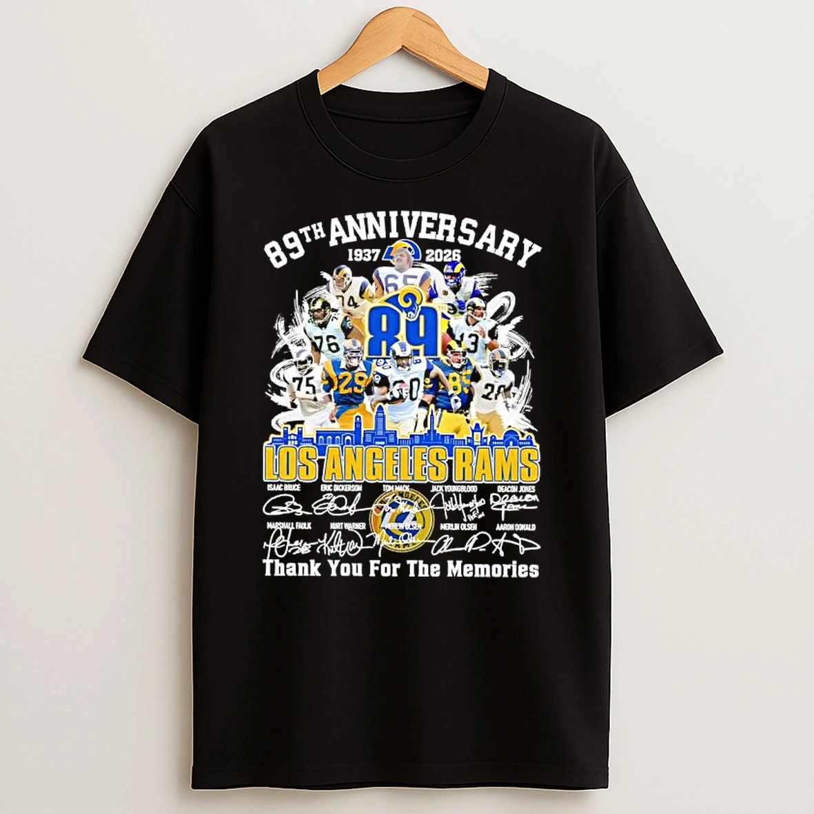 Los Angeles Rams 1937 2026 89th Anniversary Thank For The Memories Signatures T Shirt