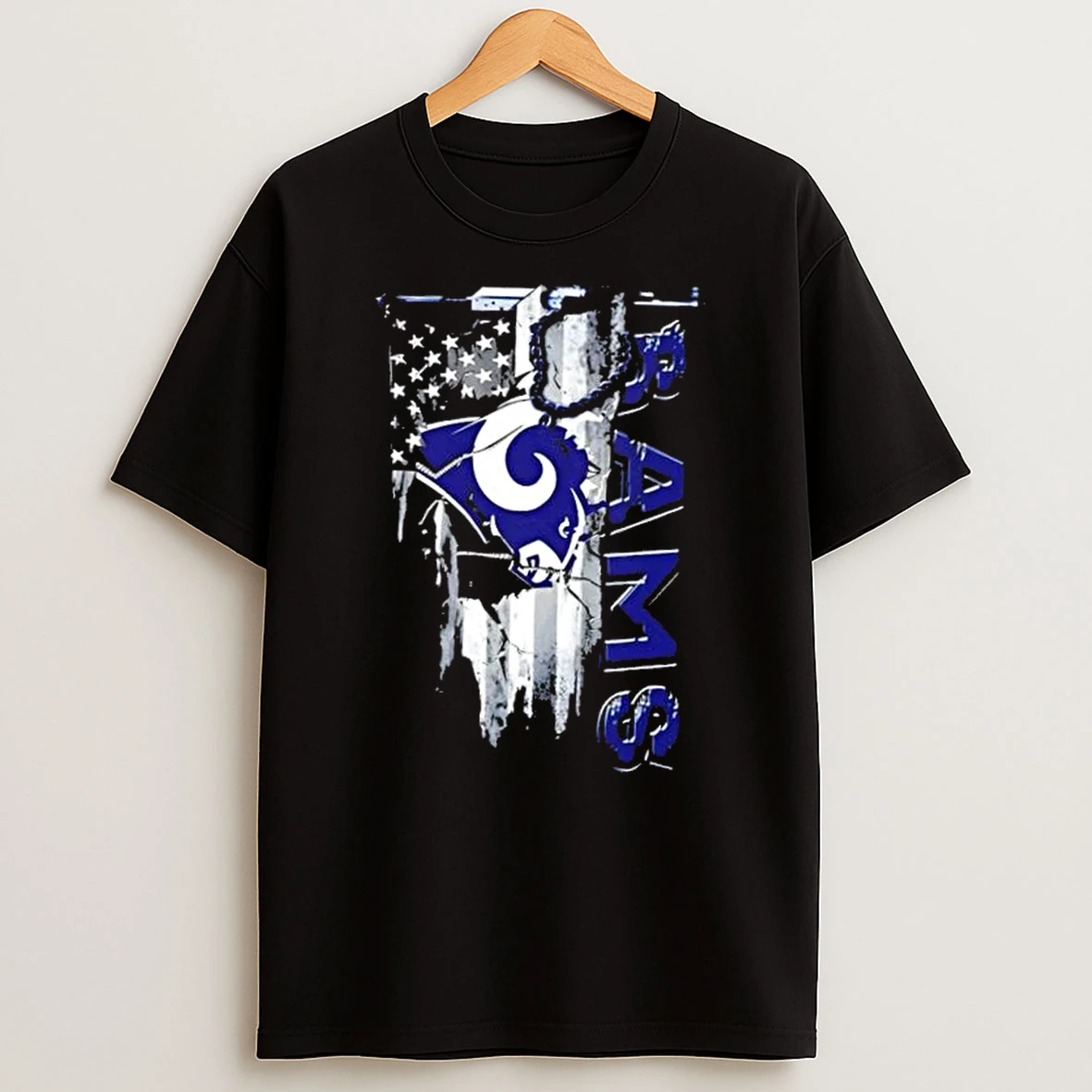 Los Angeles Rams Football Battle Shattered Usa Flag Rip Design T Shirt