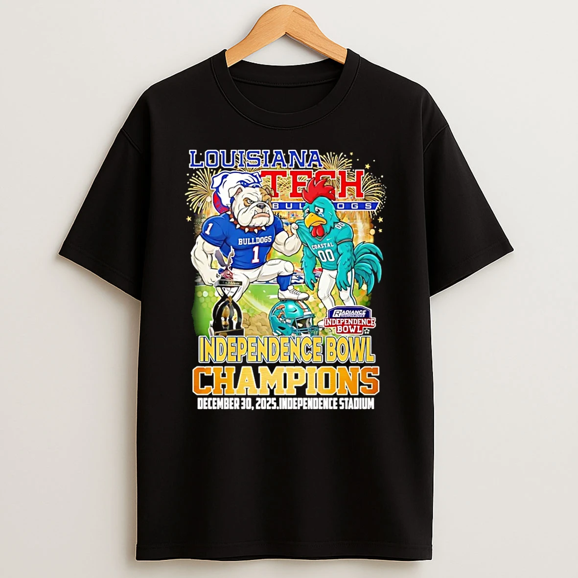 Louisiana Tech Bulldogs 2025 Independence Bowl Champions Mascot T Shirt