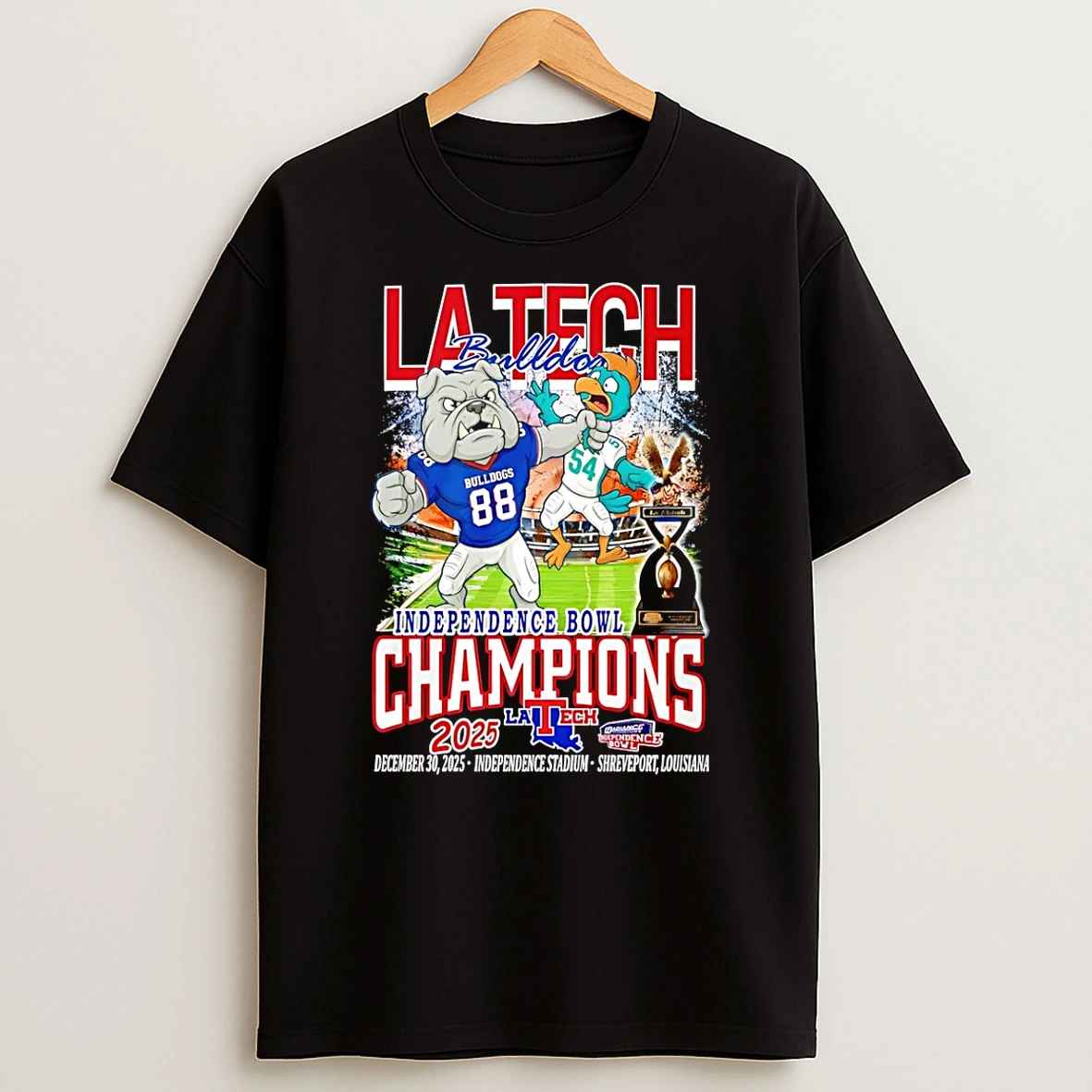 Louisiana Tech Bulldogs Independence Bowl Champions 2025 Mascot T Shirt
