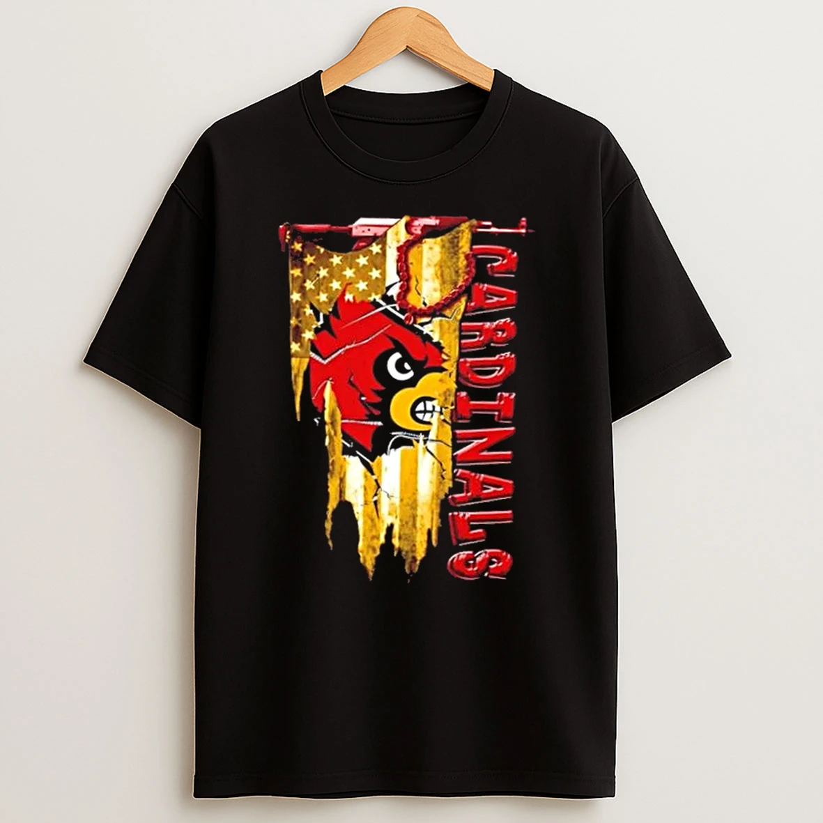 Louisville Cardinals Football Battle Shattered Usa Flag Rip Design T Shirt