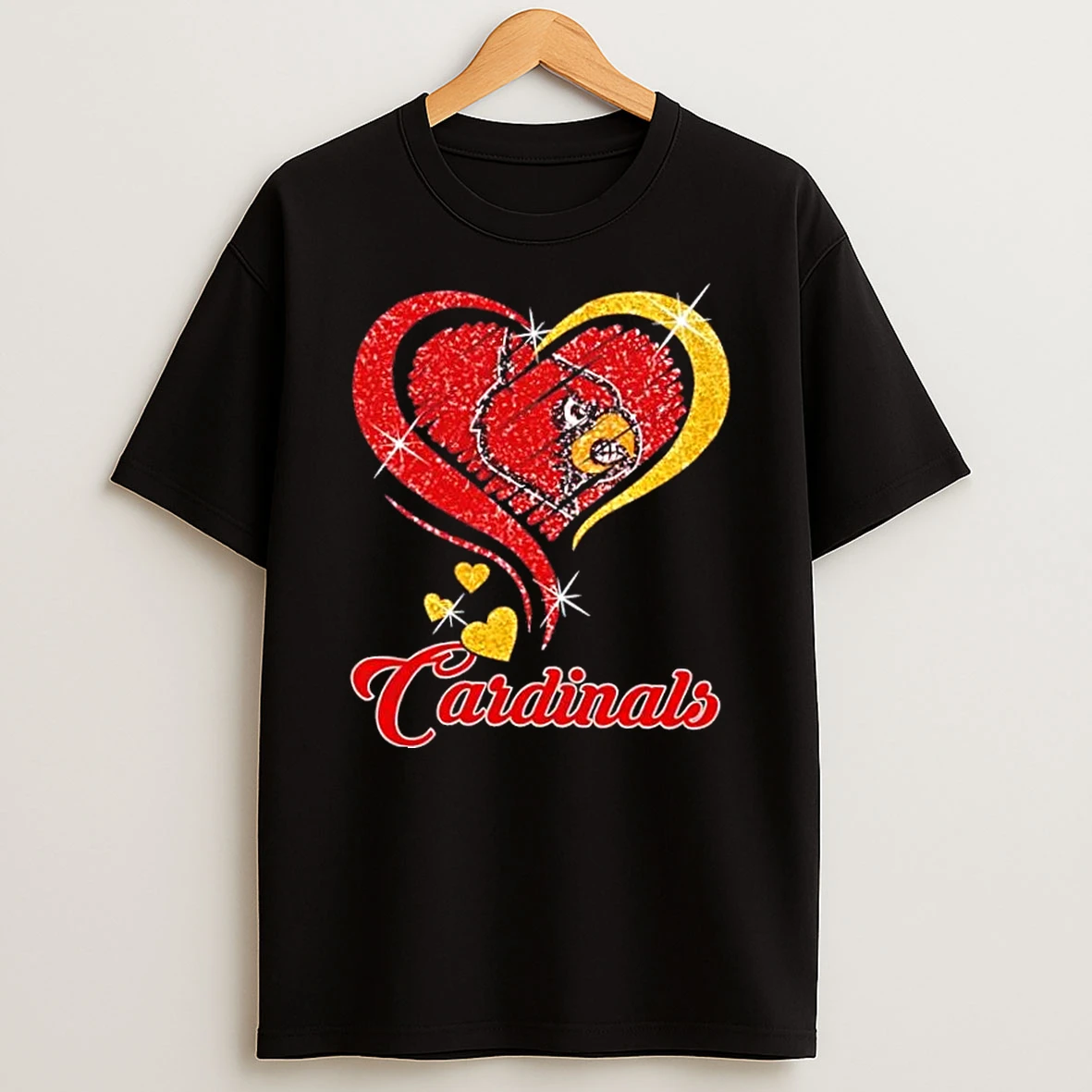 Louisville Cardinals Football In Glitter Heart Fans T Shirt