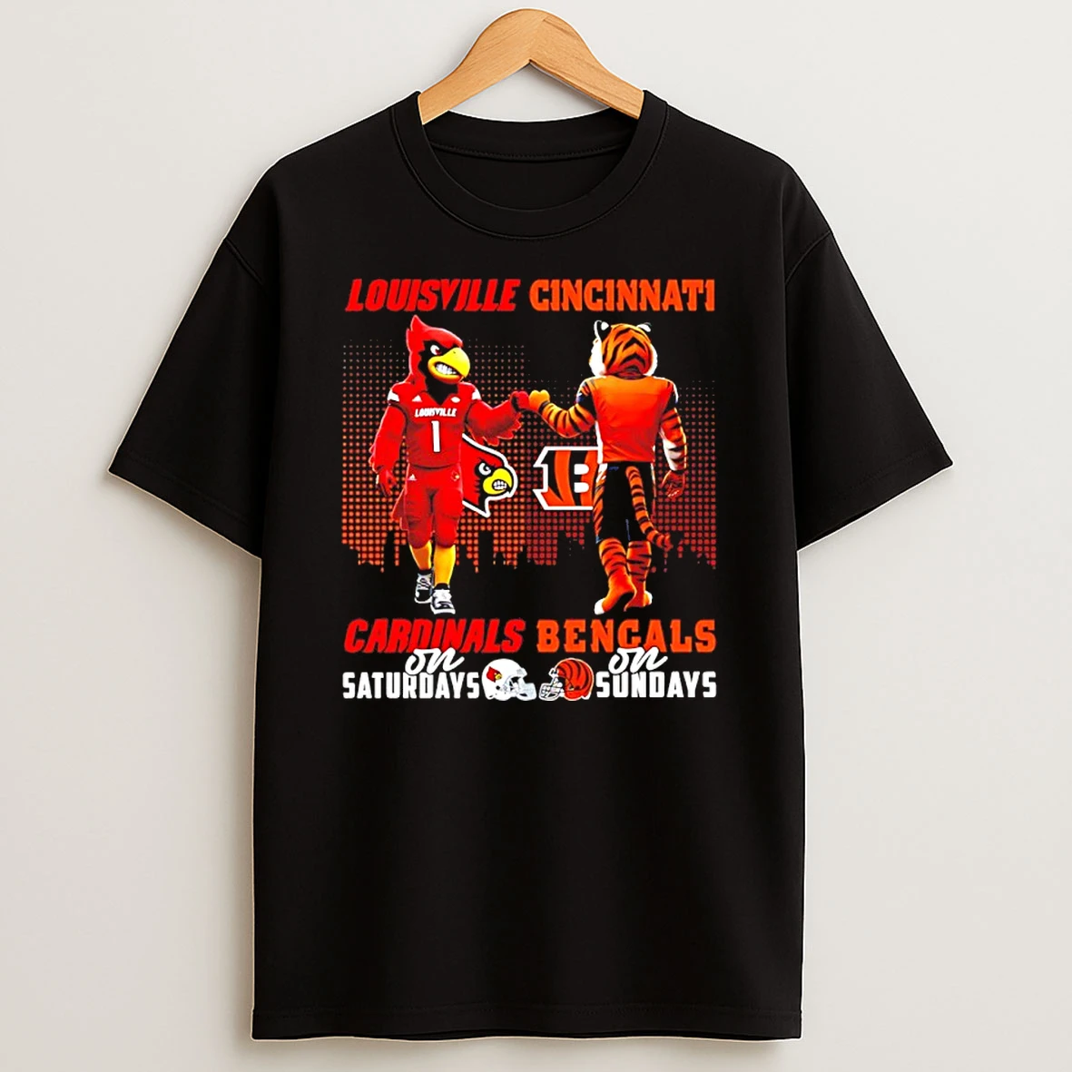 Louisville Cardinals On Saturdays Vs Cincinnati Bengals On Sundays Mascot Skyline T Shirt