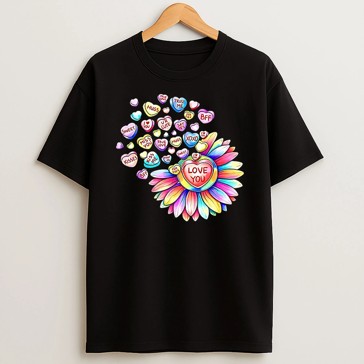 Love You Sunflower Hearts Candy Valentines Day T Shirt