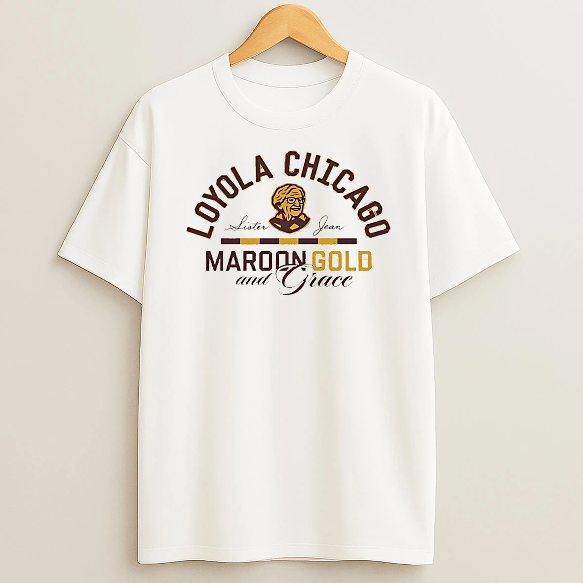 Loyola Chicago Sister Jean Maroon Gold And Grace Loyola University Chicago Ramblers Circle T Shirt