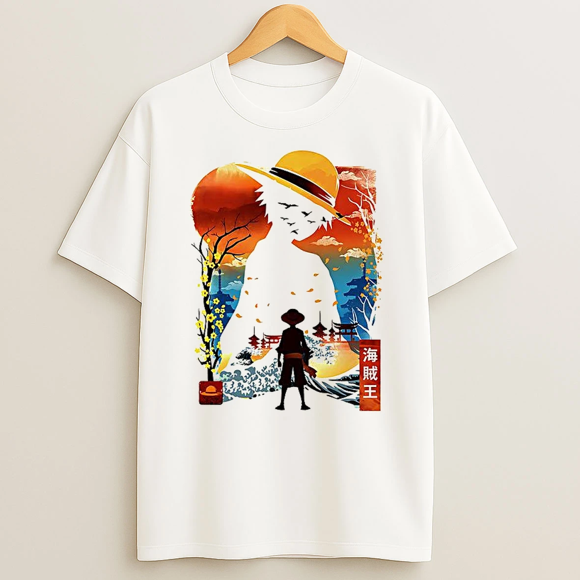 Luffy One Piece Anime Silhouette Lunar New Year Ukiyo E T Shirt