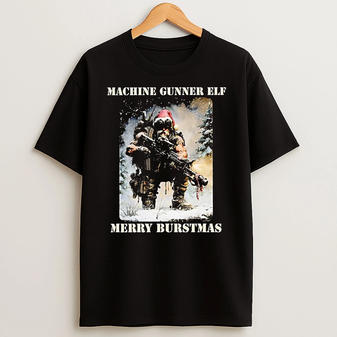 Machine Gunner Elf Merry Burstmas T Shirt