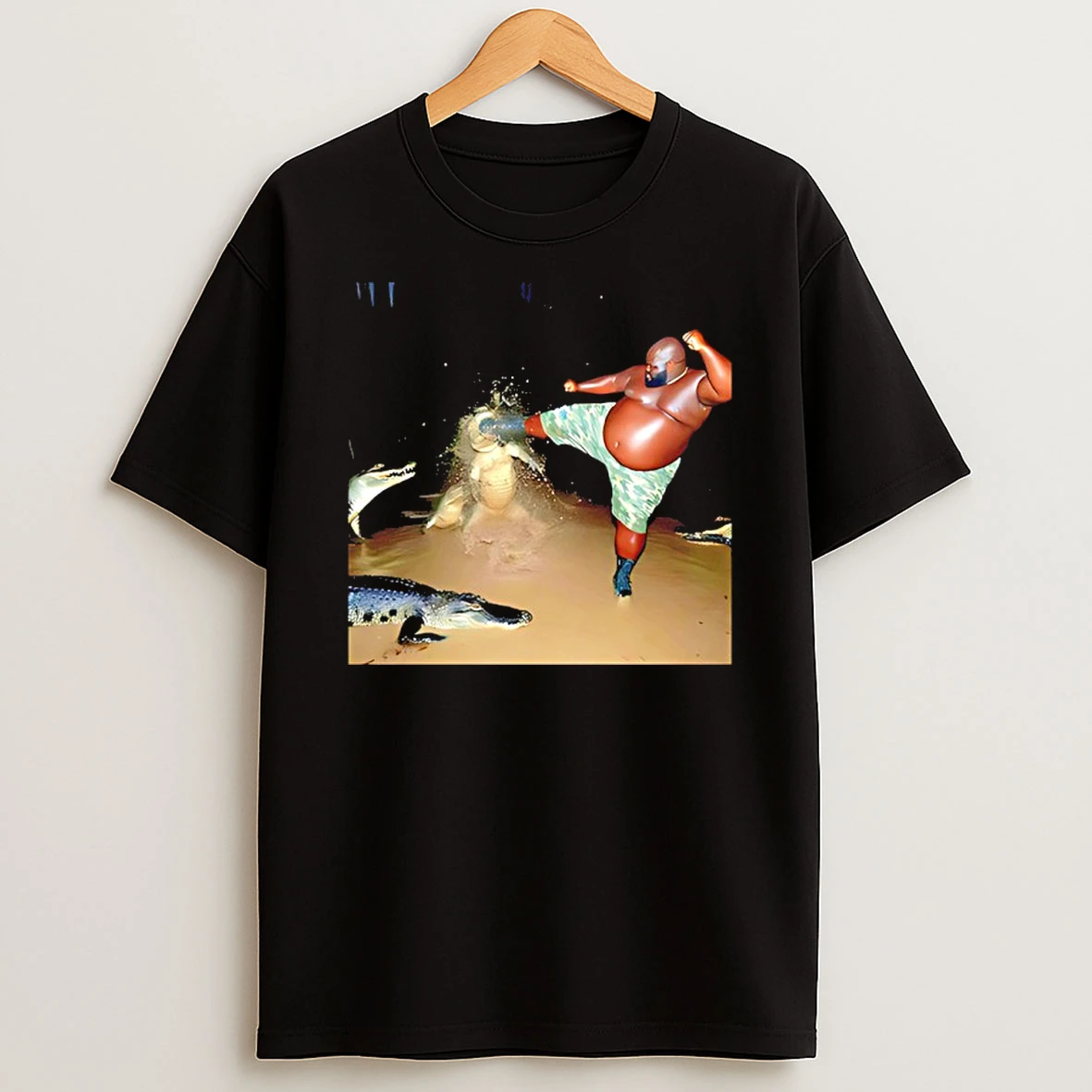 Man Kick Alligator In Swamp Crocodile T Shirt