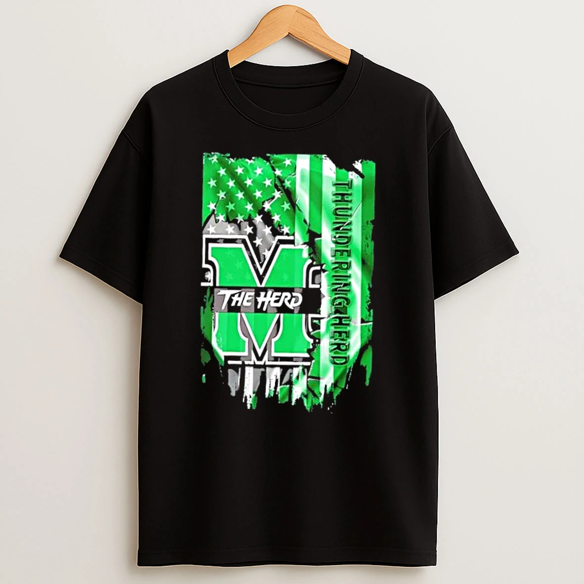 Marshall Thundering Herd Football X American Flag T Shirt