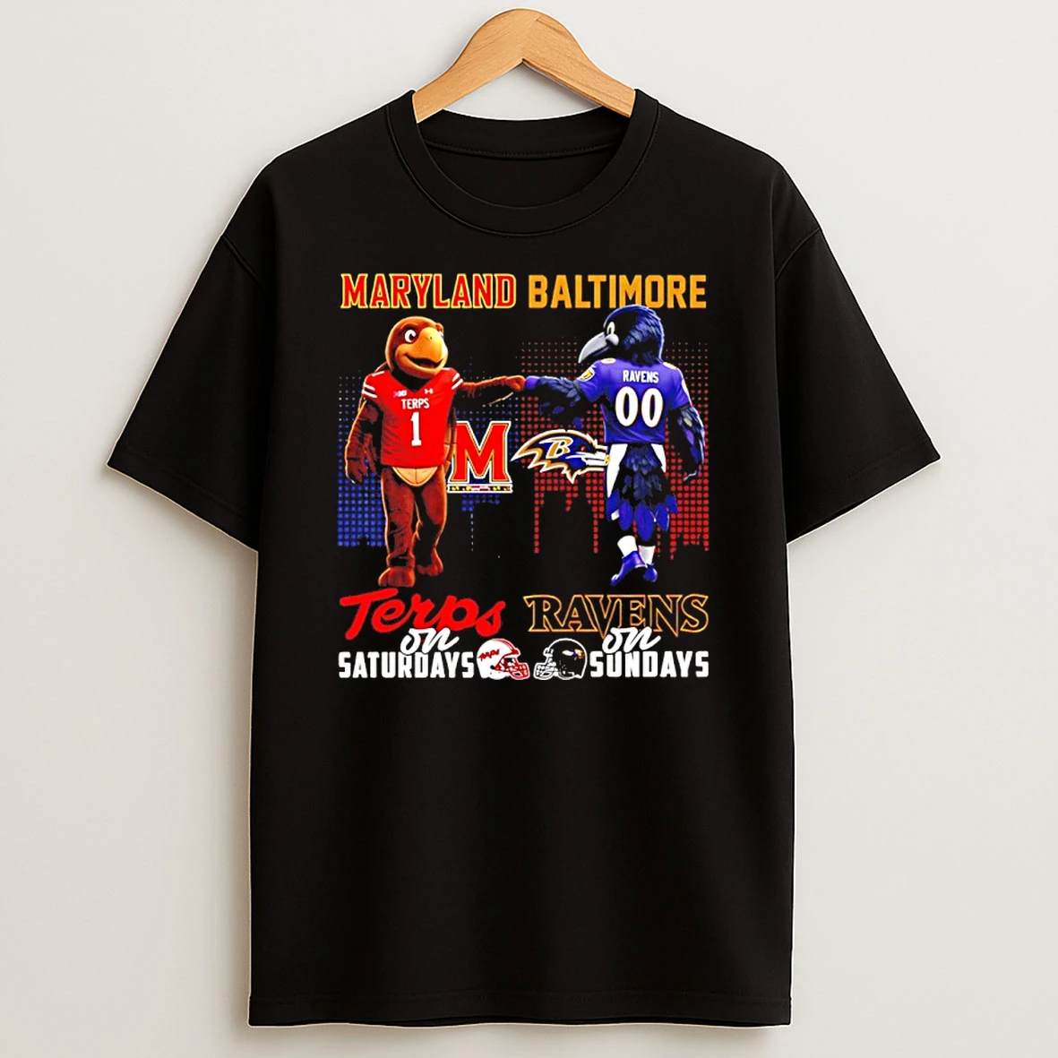 Maryland Terrapins On Saturdays Vs Baltimore Ravens On Sundays Mascot Skyline T Shirt
