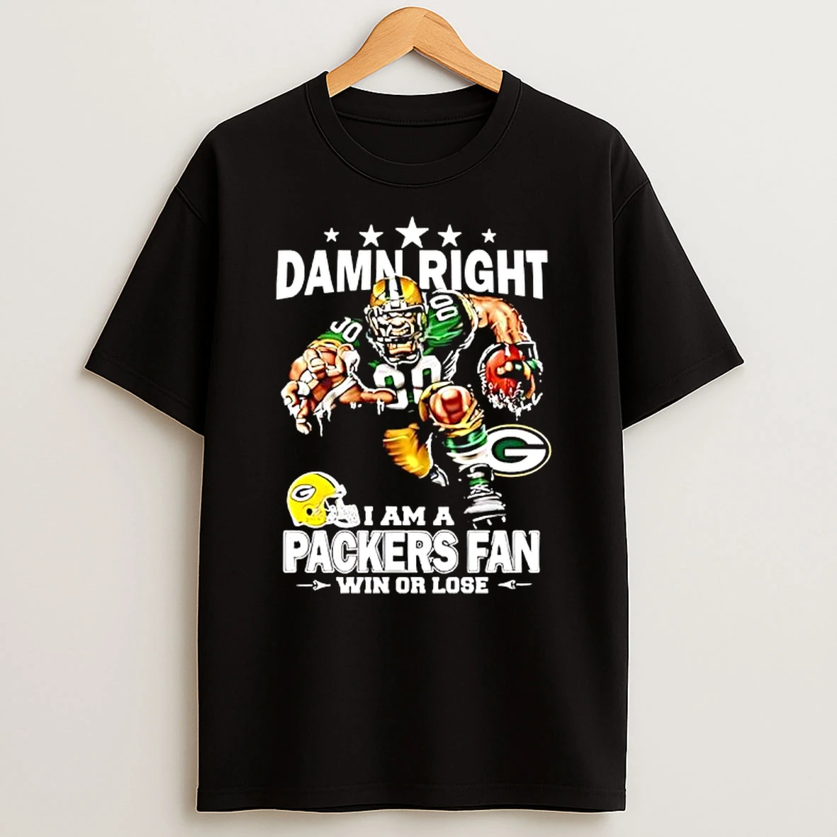 Mascot Damn Right I Am A Green Bay Packers Fan Win Or Lose T Shirt