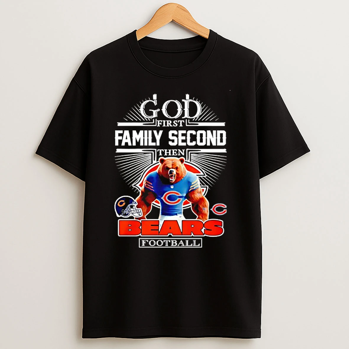 Mascot Of Chicago Bears God First Family Second Then Football T Shirt
