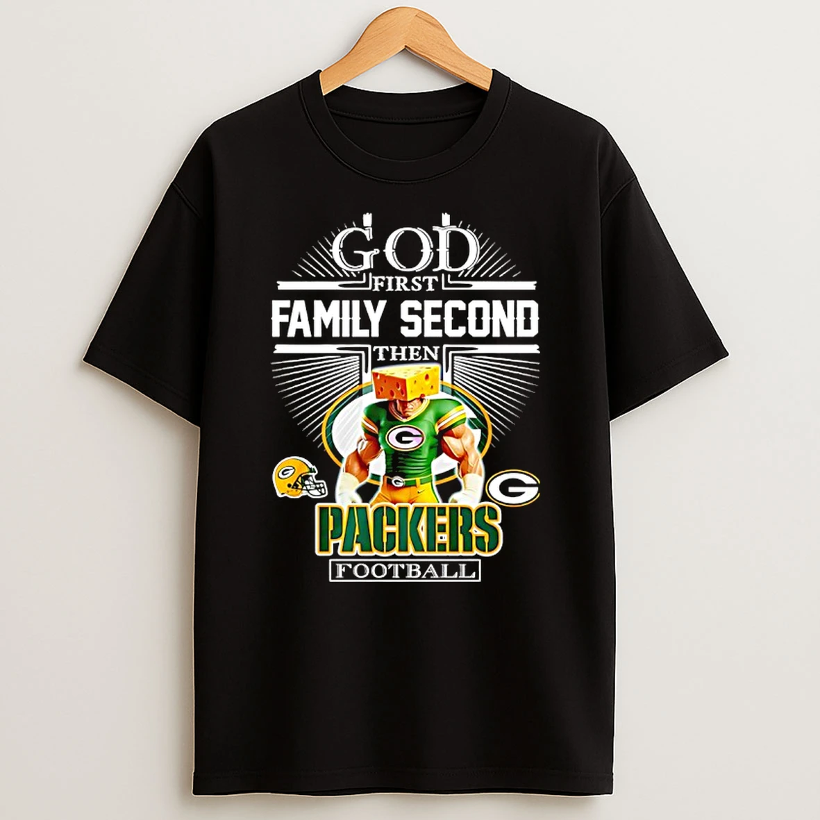 Mascot Of Green Bay Packers God First Family Second Then Football T Shirt