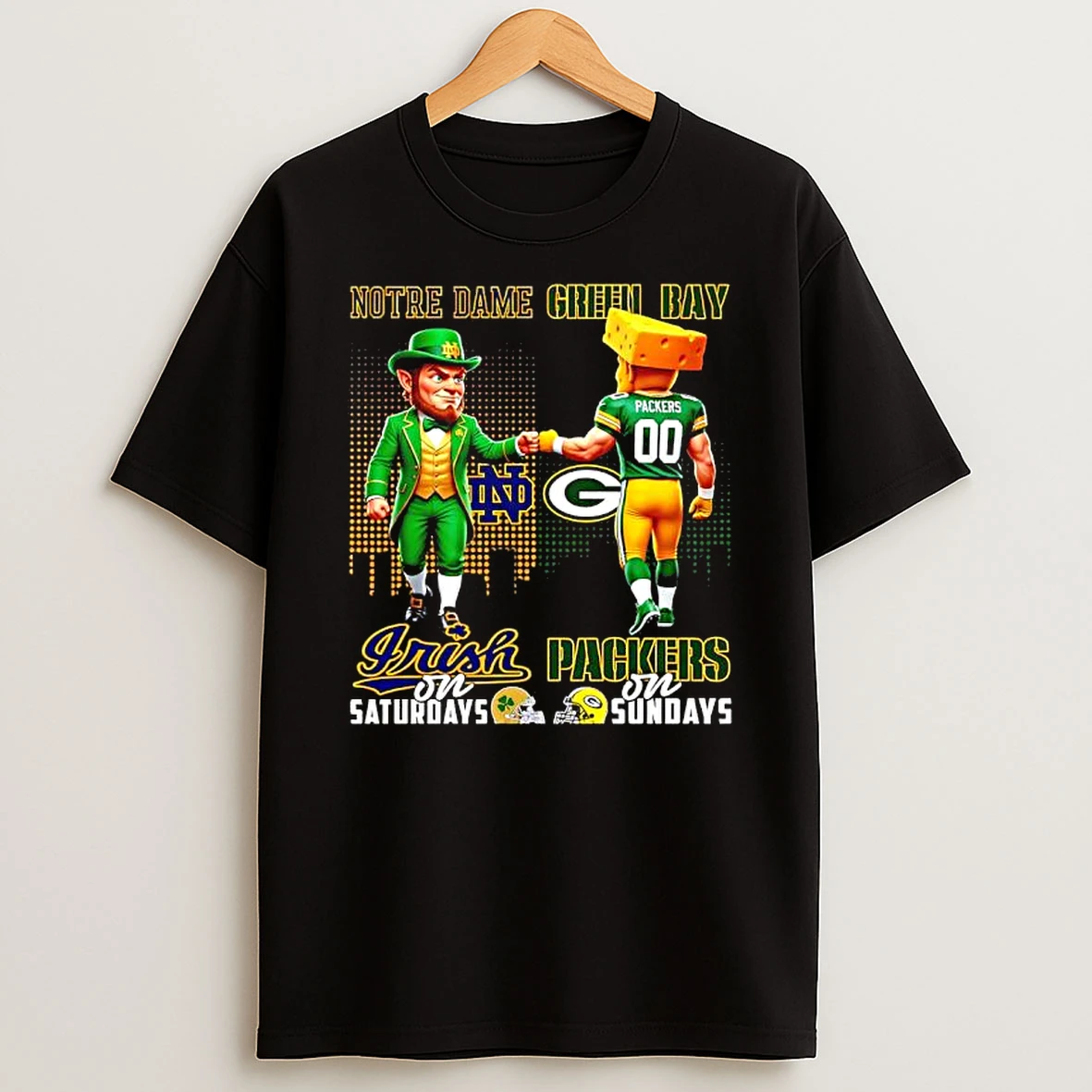 Mascot Of Notre Dame Irish On Saturdays And Green Bay Packers On Sundays T Shirt