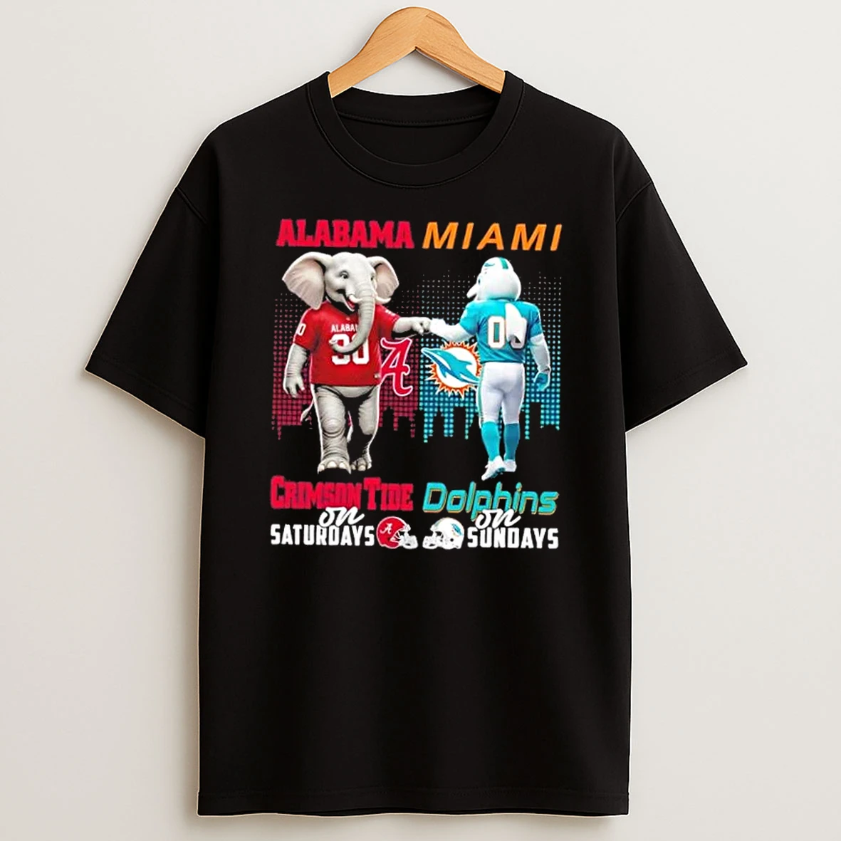 Mascots Alabama Crimson Tide On Saturdays X Miami Dolphins On Sundays Skyline T Shirt
